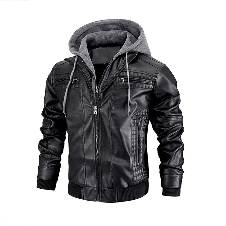Herren modische Lederjacke mit abnehmbarem Kapuzenfutter Echoarchiv
