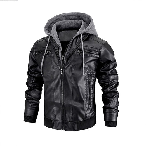 Herren modische Lederjacke mit abnehmbarem Kapuzenfutter Echoarchiv