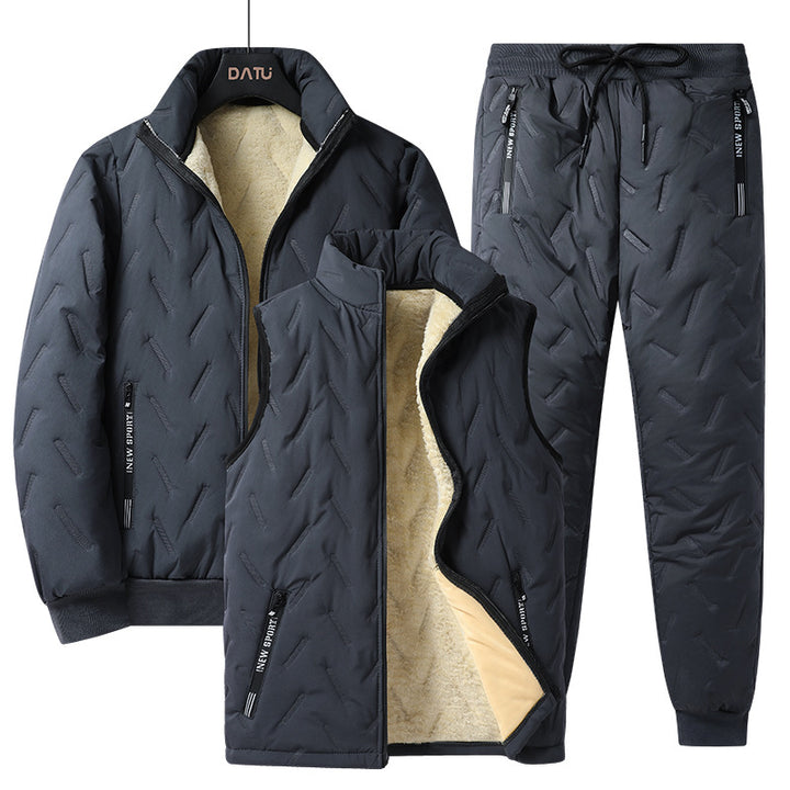 Herren Dreiteiliges gestepptes Winter-Set mit Teddyfutter — Stehkragenjacke, wattierte Weste & Thermohose Echo Archiv