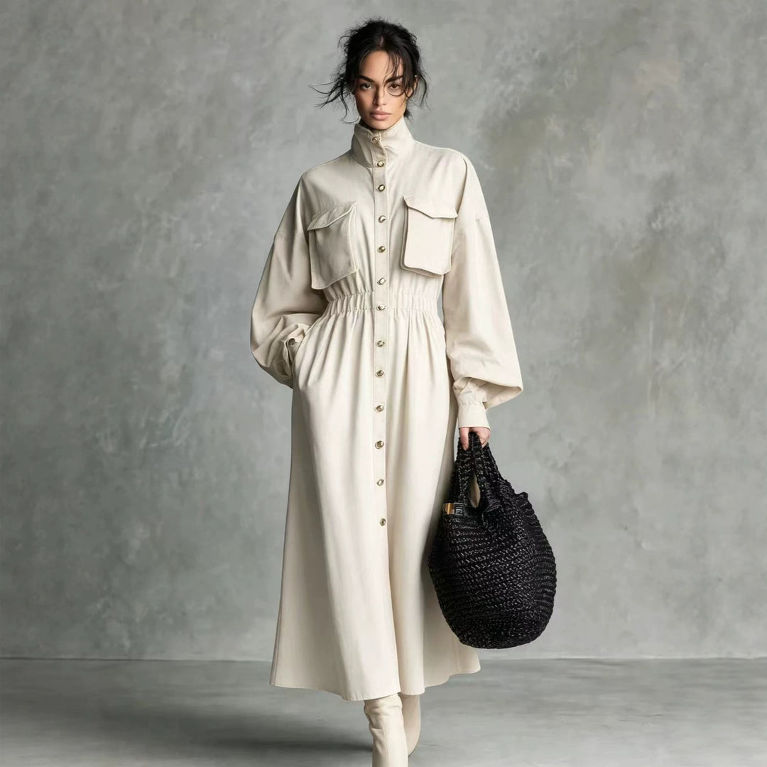 Damen Elegantes Hemdkleid mit Taschen und Taillengürtel Echo Archiv