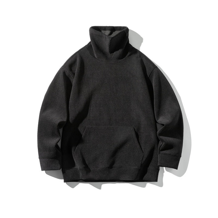 Unisex Oversize Waffelstruktur-Halbrollkragen-Sweatshirt mit Kängurutasche Echoarchiv