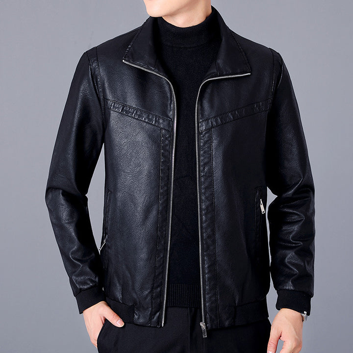 Herren Kunstleder-Bomberjacke im Aviator-Look mit Stehkragen und Reißverschluss Echoarchiv