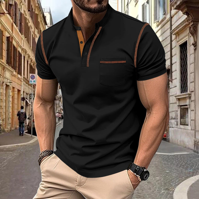 Herren shirt mit modernem Henley-Kragen und praktischen Brusttasche – Arvello