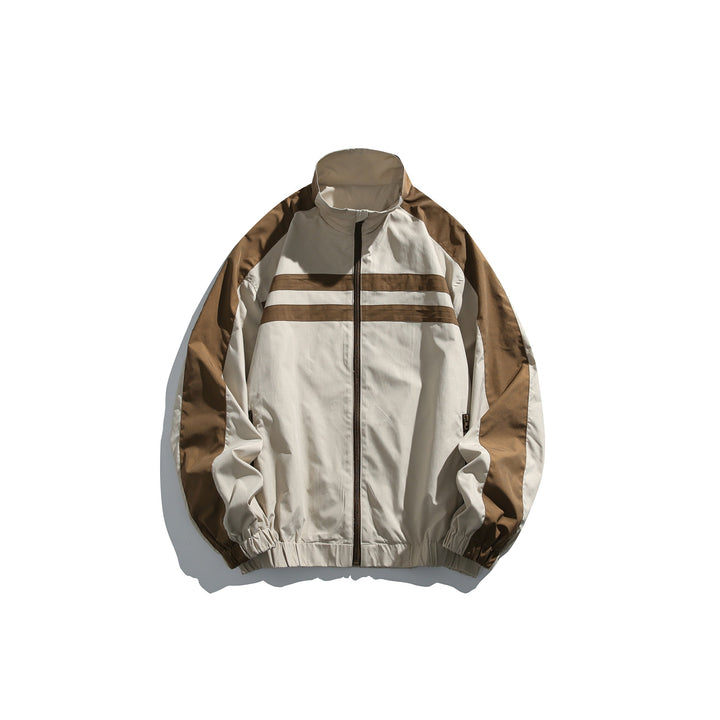 Unisex Sportive Trackjacke im Retro‑Windbreaker‑Design mit Stehkragen und Kontraststreifen Echoarchiv