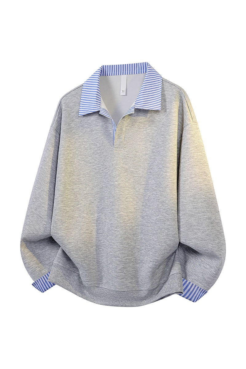 Damen Oversize-Polo-Sweatshirt mit Kontrastkragen & gestreiften Manschetten Echoarchiv