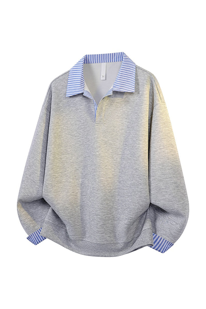 Damen Oversize-Polo-Sweatshirt mit Kontrastkragen & gestreiften Manschetten Echoarchiv