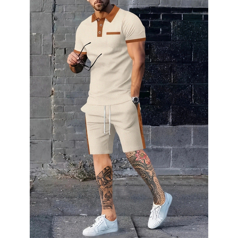 Herren Poloshirt und Shorts Set mit stylischem Kontrastdesign Echoarchiv