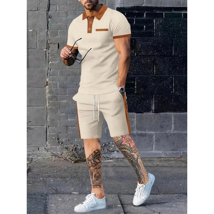 Herren Poloshirt und Shorts Set mit stylischem Kontrastdesign Echoarchiv