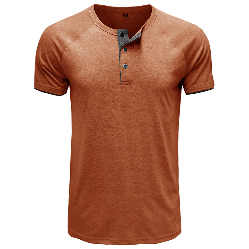 Herren modisches Kurzarm-Henley Shirt mit kontrastierenden Knöpfen und stylischen Details Echoarchiv
