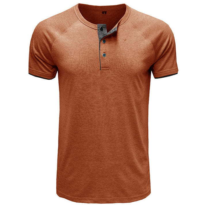 Herren modisches Kurzarm-Henley Shirt mit kontrastierenden Knöpfen und stylischen Details Echoarchiv