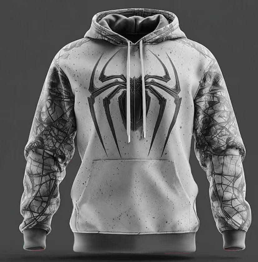 Herren Kapuzenpullover mit einzigartigem Spinnenmotiv und kontrastierenden Ärmeln Echoarchiv