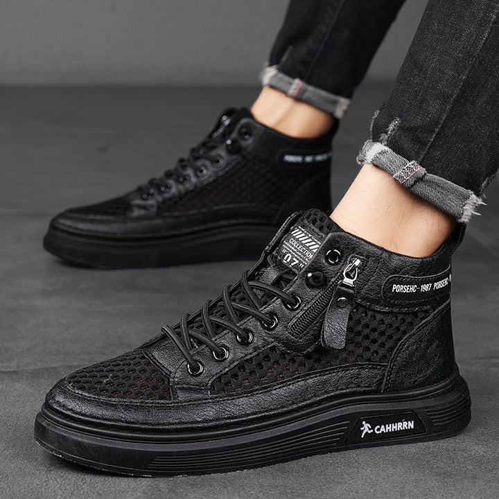 Herren High-Top Sneaker mit luftiger Mesh-Perforation, seitlichem Reißverschluss und dicker Profilsohle Echoarchiv