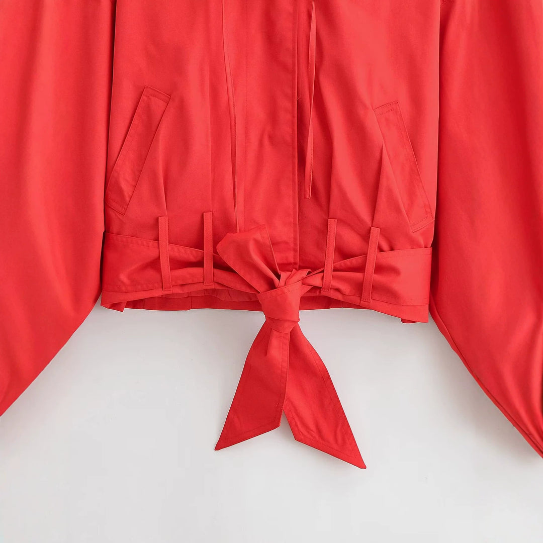 Damen Kurzjacke im Blousonstil mit Bindegürtel und breitem Kragen Echo Archiv