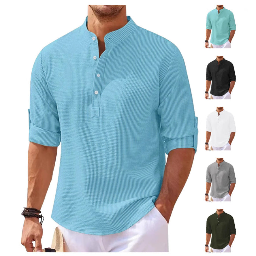 Damen nan oversized Langarm-Henley mit Stehkragen Waffelstruktur und Ärmelsicherung Echo Archiv