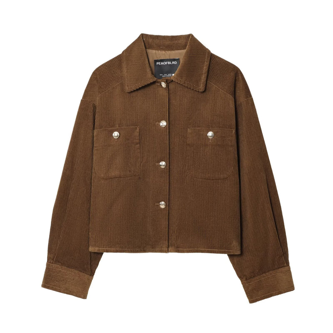 Damen Kurz-Overshirt aus Cord mit Druckknopfleiste und aufgesetzten Taschen Echoarchiv