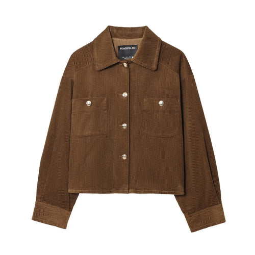 Damen Kurz-Overshirt aus Cord mit Druckknopfleiste und aufgesetzten Taschen Echoarchiv