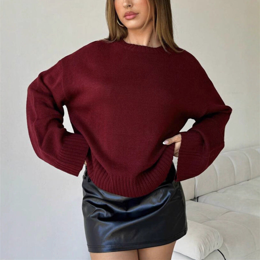 Damen Oversize-Feinstrickpullover mit kurzem Rumpf und geripptem Stehkragen – Mavelle
