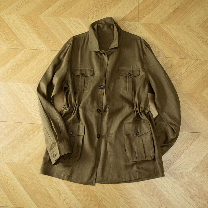 Damen Utility-Jacke aus Leinenmix mit Tunnelzug, Pattentaschen und Hemdkragen Echoarchiv