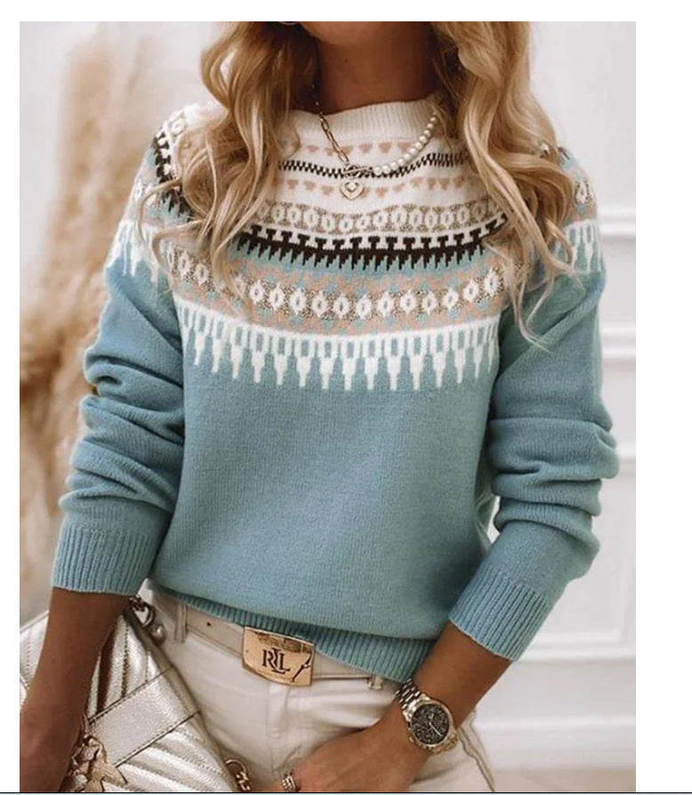 Damen nan Norwegerpullover aus Wollmix mit Rundhalsausschnitt und traditionellem Fair-Isle-Yoke Echo Archiv