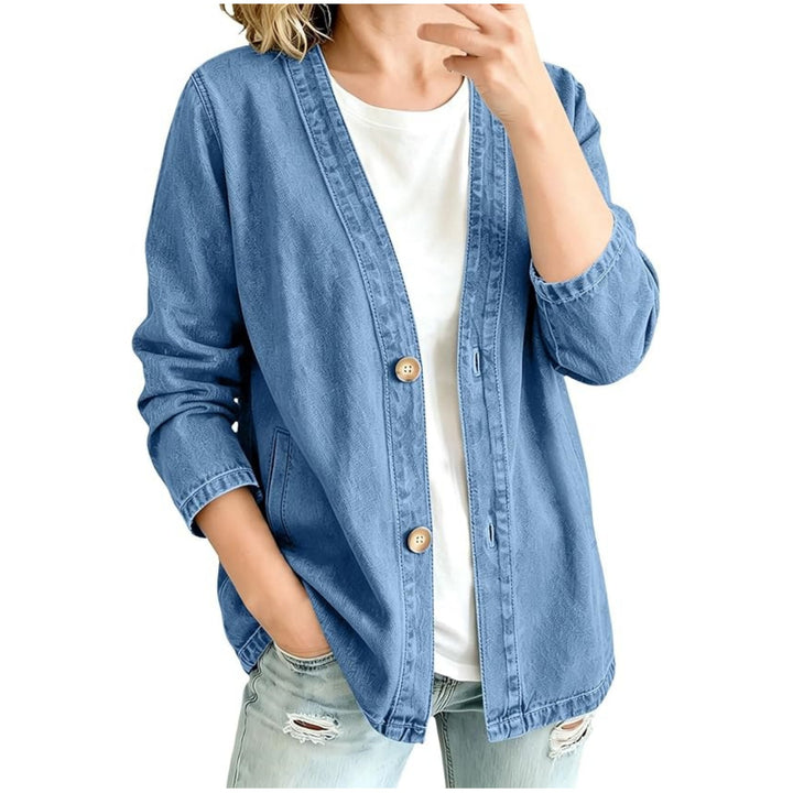 Damen lässige Oversize-Denimjacke mit Knopfleiste und Kimono-Schnitt Echo Archiv