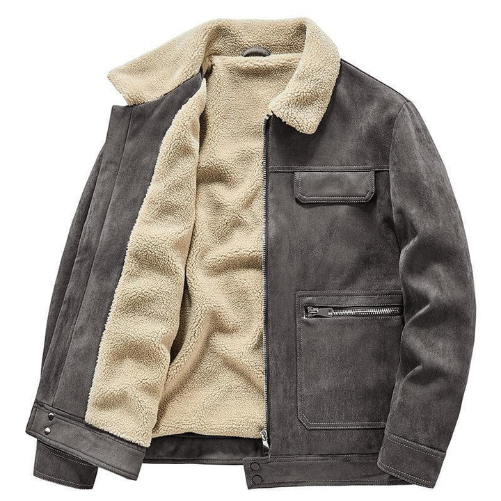 Herren Veloursimitatjacke im Fliegerstil mit Teddyfutter und Reißverschlusstaschen Echo Archiv