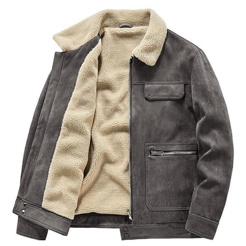 Herren Veloursimitatjacke im Fliegerstil mit Teddyfutter und Reißverschlusstaschen Echo Archiv