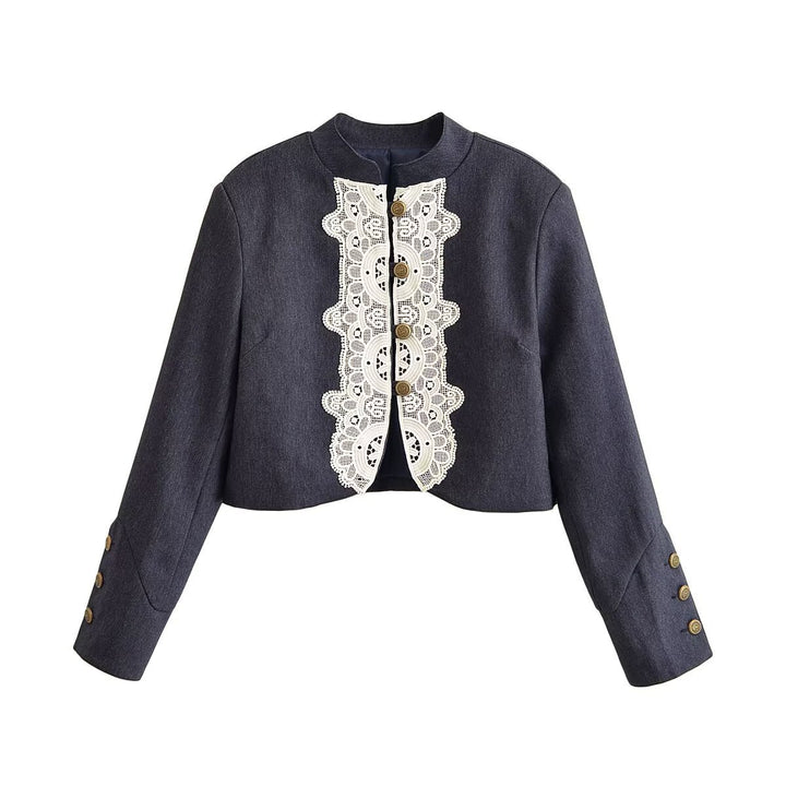 Damen Cropped‑Blazer im Bolero‑Stil mit Spitzenbordüre und Zierknöpfen Echo Archiv