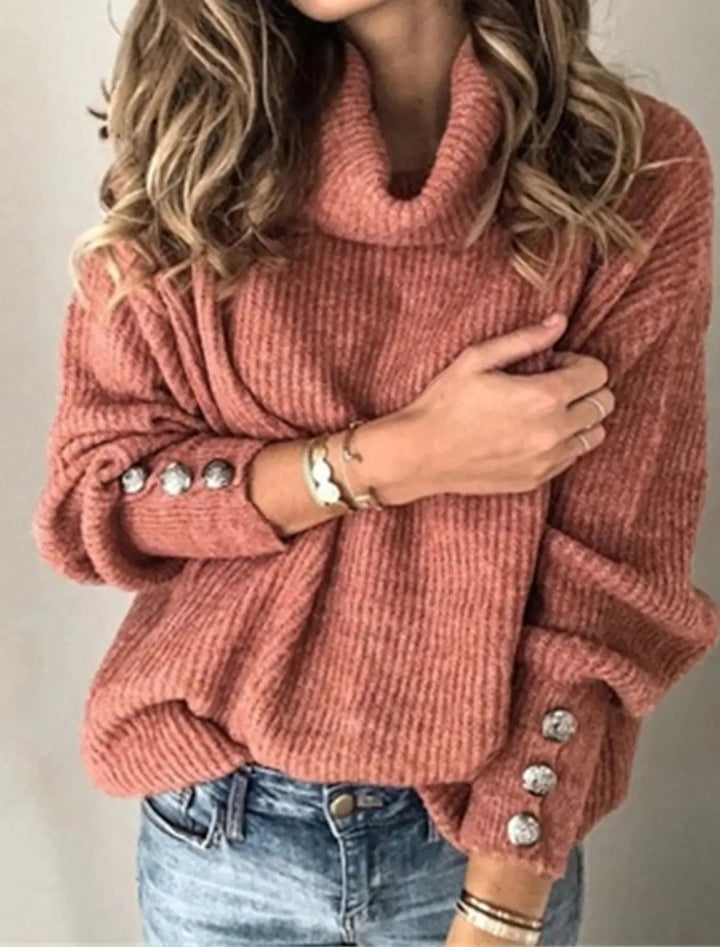 Damen Oversize-Rollkragenpullover mit Strukturstrick und Zierknöpfen Echo Archiv