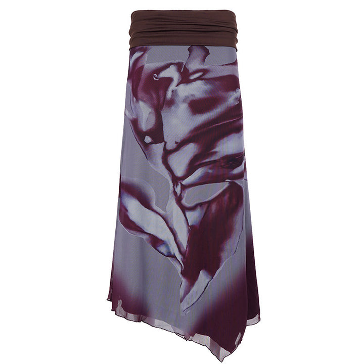 Damen Asymmetrischer Lagen-Chiffon-Maxirock mit Umschlagbund und Aquarellprint – Valéora
