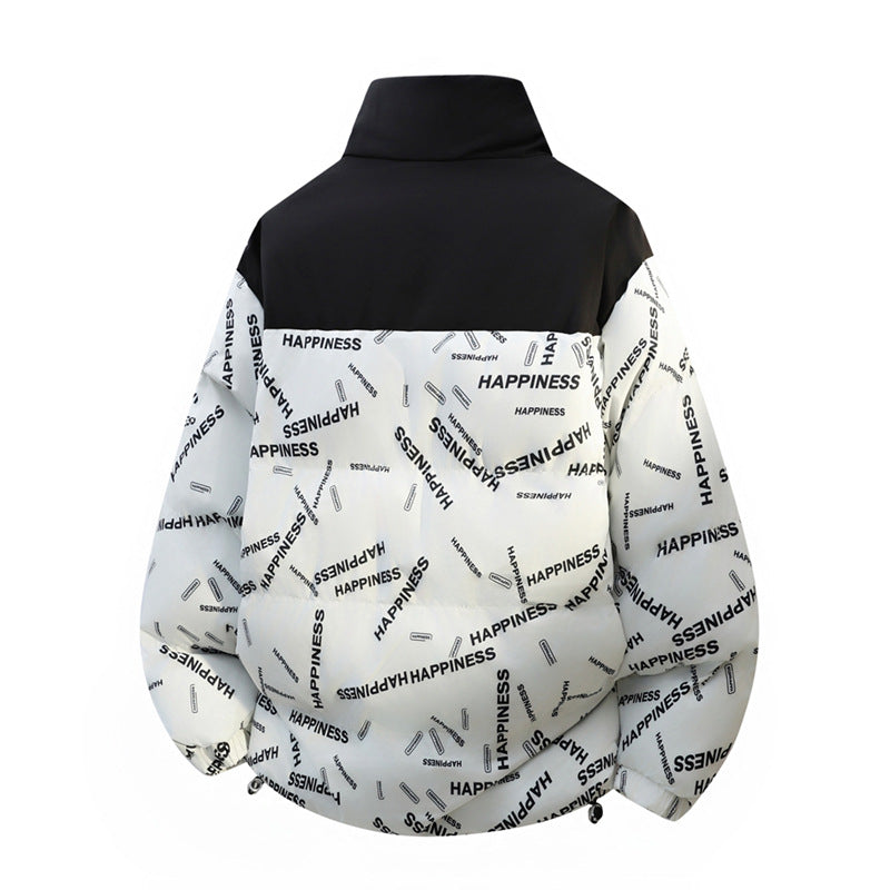Unisex Oversize-Steppjacke mit Allover-Print, Stehkragen & Kordelzugsaum Echoarchiv
