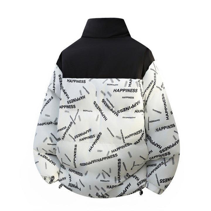 Unisex Oversize-Steppjacke mit Allover-Print, Stehkragen & Kordelzugsaum Echoarchiv