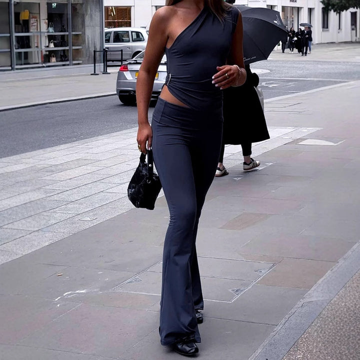 Damen Eleganter Jumpsuit mit asymmetrischem Design und dekorativer Taillierung Echo Archiv