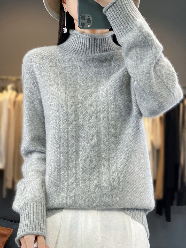 Damen Weicher Zopfstrick‑Mockneckpullover mit kaschmirähnlicher Haptik und verlängerten Rippbündchen Echoarchiv