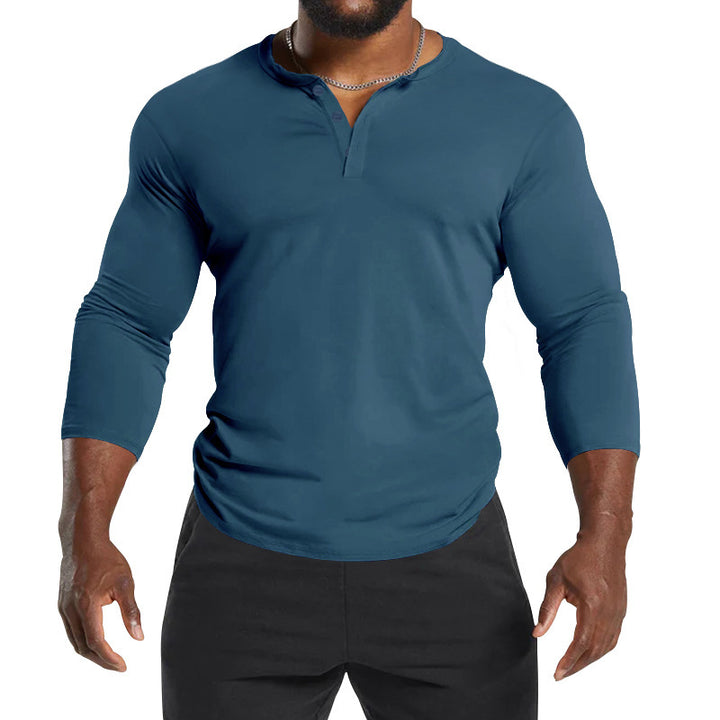 Herren Langarm-Henley-Shirt mit atmungsaktivem Material und modernem Schnitt Echoarchiv