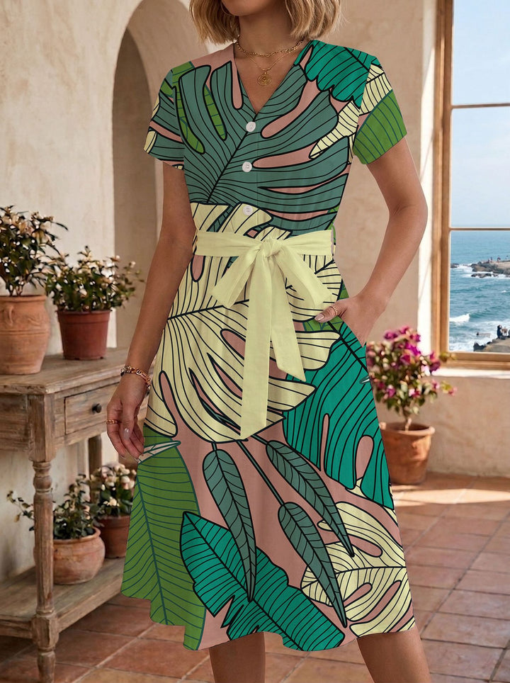 Damen lässiges Maxikleid mit taillierbarem Knoten und dekorativem Karomuster Echo Archiv