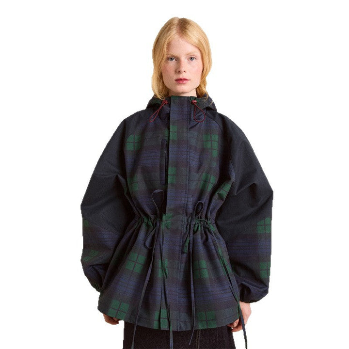 Damen Oversized Jacke im lässigen Karo-Design mit praktischen Taschen und Taillenzug Echoarchiv