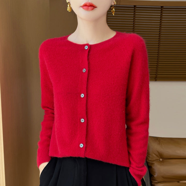 Damen Kuscheliger Kurzcardigan aus Mohair‑Mix mit feiner Schurwollstruktur und Perlmuttknopfleiste Echoarchiv