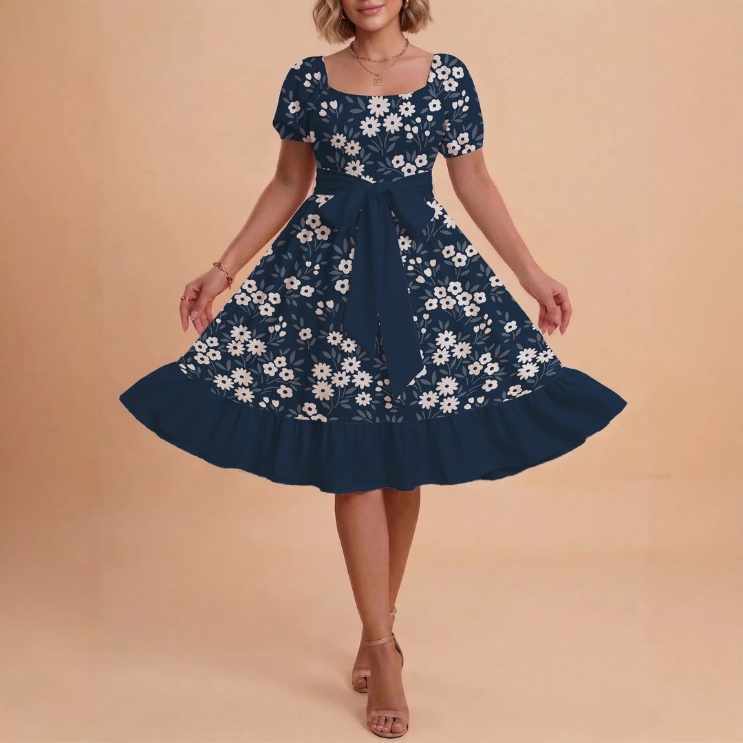 Damen Blumenkleid mit taillierbarem Gürtel und voluminösen Ärmeln Echo Archiv