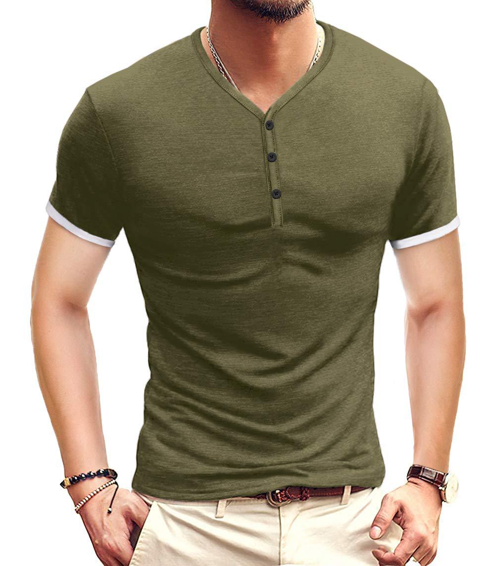 Herren Kurzarm-Henley-Shirt mit kontrastierenden Akzenten Echoarchiv
