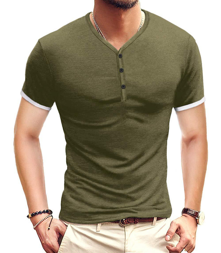 Herren Kurzarm-Henley-Shirt mit kontrastierenden Akzenten Echoarchiv