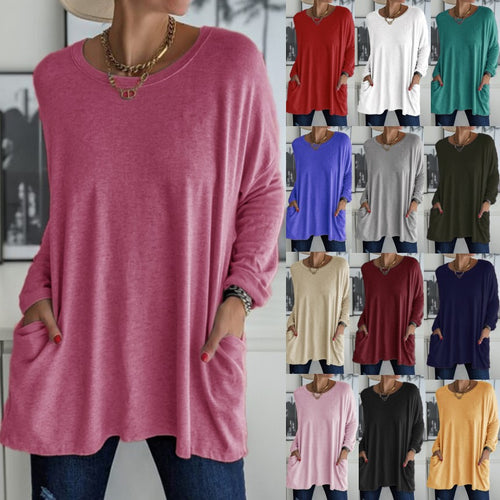 Damen nan oversized Longsleeve-Tunika mit Rundhalsausschnitt, überschnittener Schulter und aufgesetzten Taschen Echo Archiv