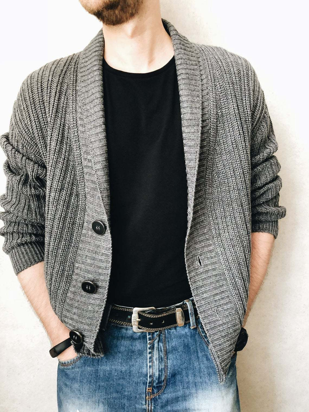 Herren Strickcardigan mit Schalkragen und Knopfleiste Echo Archiv