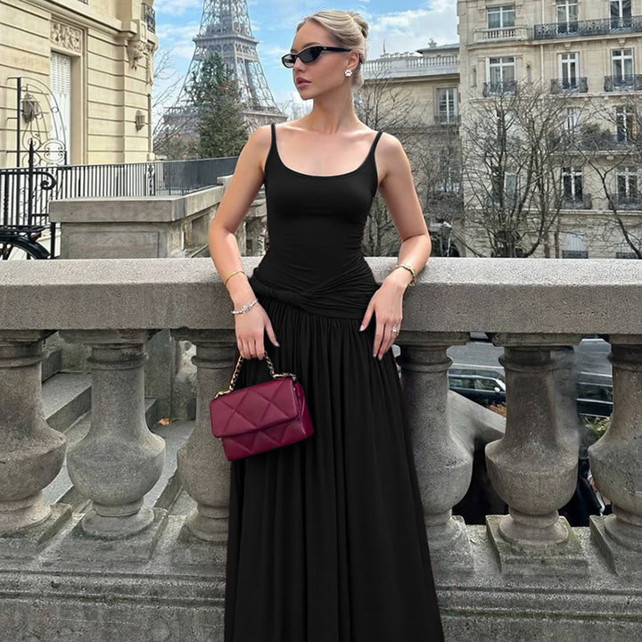Damen Elegantes Maxikleid mit Drapierung und Spaghetti-Trägern Echo Archiv