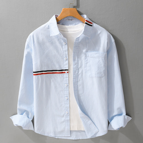 Herren Gestreiftes Overshirt aus Baumwollmix mit Brusttasche und sportivem Kontrastband Echoarchiv