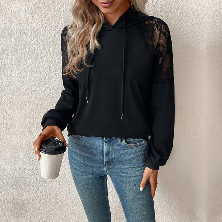 Damen Kapuzenpullover mit Spitzen-Schultereinsatz, Raglanärmeln und legerer Passform Echoarchiv