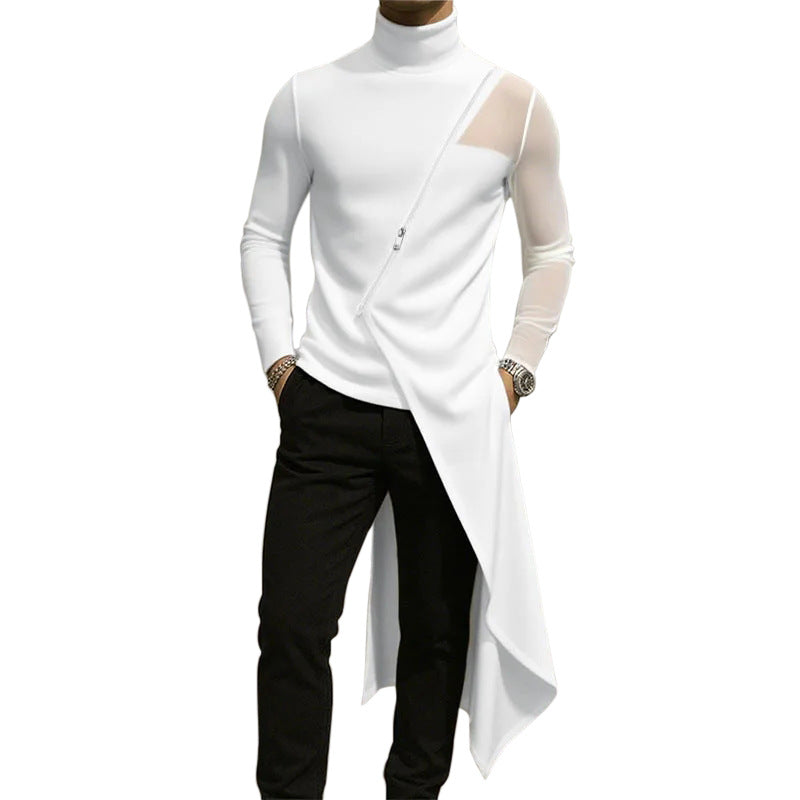 Damen nan avantgardistisches Longshirt mit schrägem Reißverschluss, Stehkragen und unregelmäßigem Zipfelsaum Echo Archiv