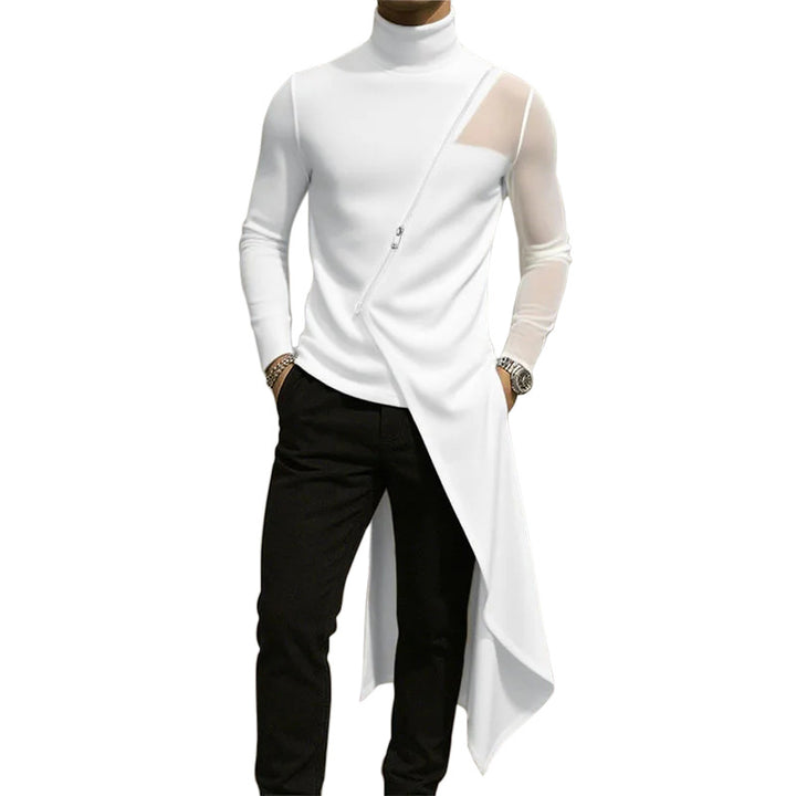 Damen nan avantgardistisches Longshirt mit schrägem Reißverschluss, Stehkragen und unregelmäßigem Zipfelsaum Echo Archiv