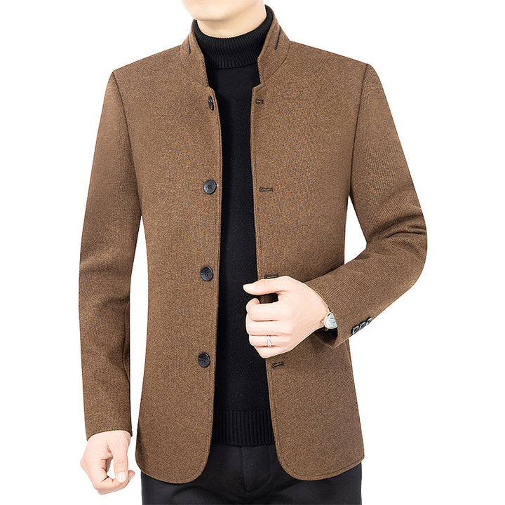 Herren Moderner taillierter Mantel mit Stehkragen und Knopfleiste aus Wollmix – Montevé