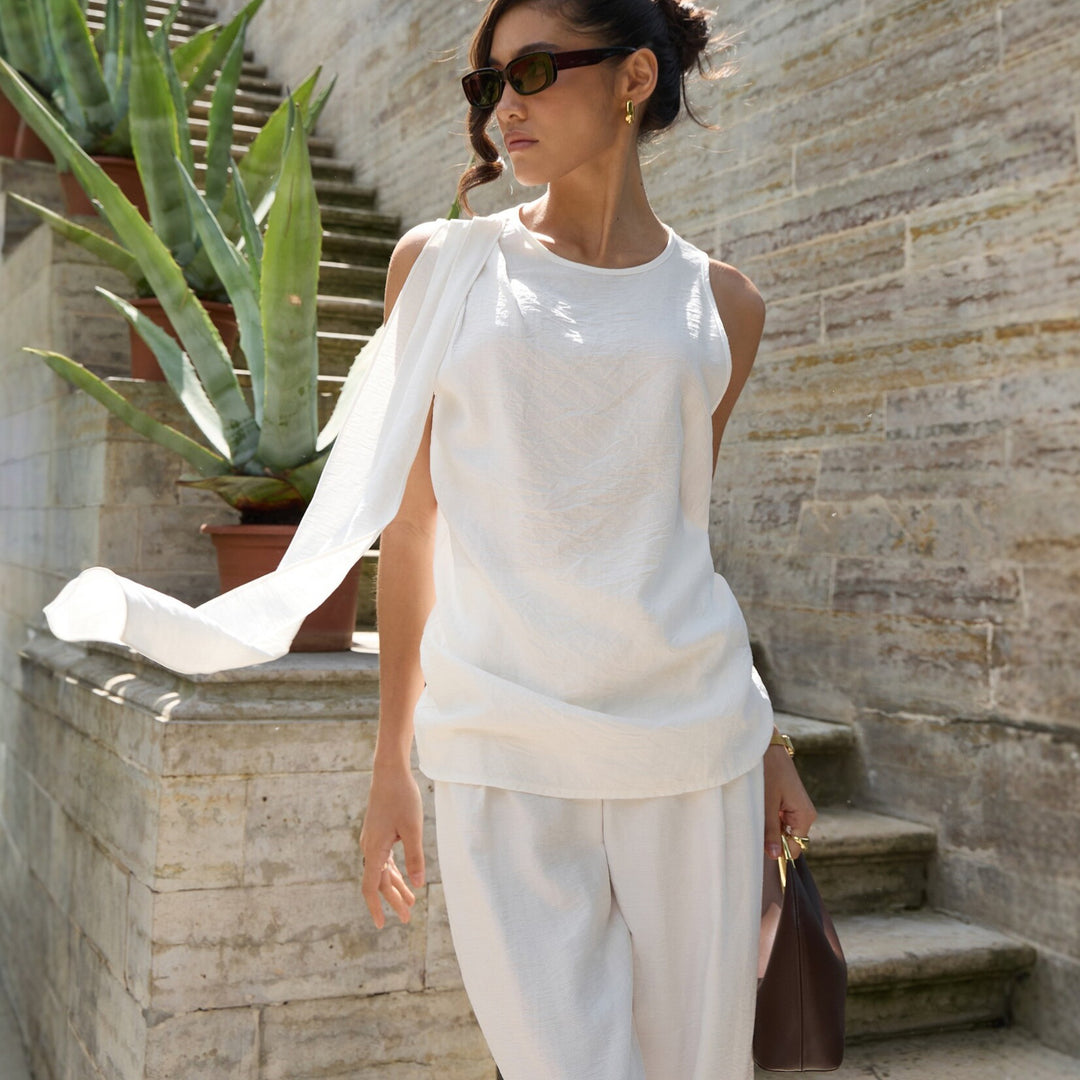 Damen Elegantes asymmetrisches Top aus hochwertiger Baumwolle Echo Archiv