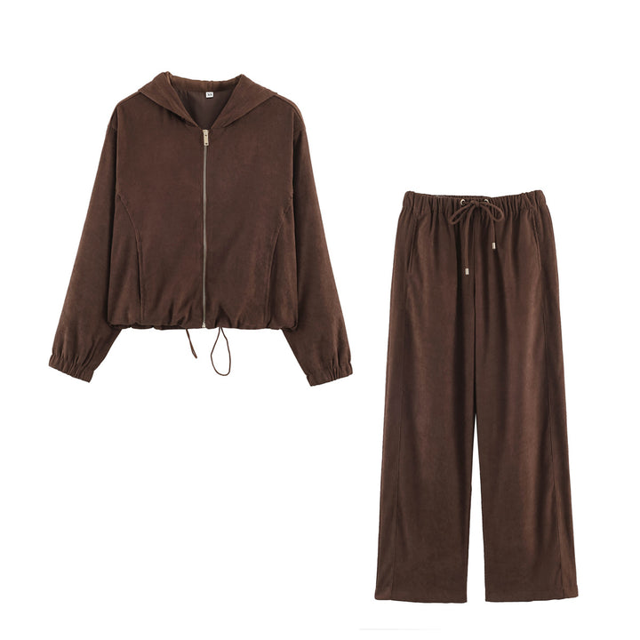 Damen Jersey‑Zweiteiler mit kurzer Kapuzenjacke, Kordelzug und gerader Komforthose Echo Archiv